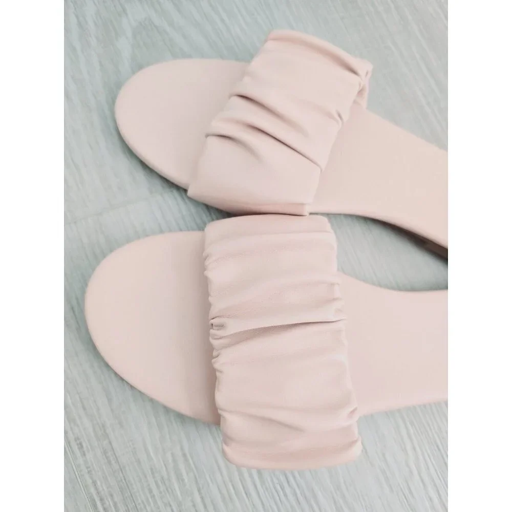 J Crew Menorca Scrunchie Strap Blush Pink Leather Slip On Slides Sandals 8.5